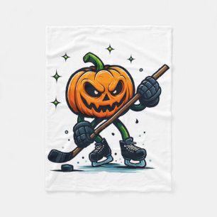 Halloween Scary Pumpkin Showing Hockey Skills Spoo Fleece Blanket