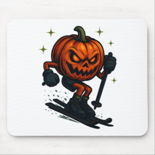 Halloween Scary Pumpkin Showing Skiing Skills Spoo Mouse Pad