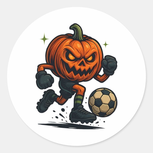 Halloween Scary Pumpkin Showing Soccer Skills Spoo Classic Round Sticker (Front)