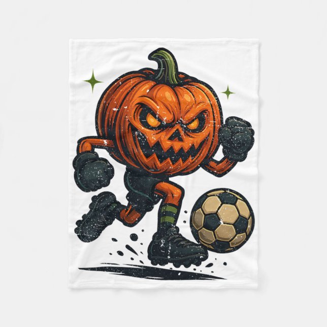 Halloween Scary Pumpkin Showing Soccer Skills Spoo Fleece Blanket (Front)