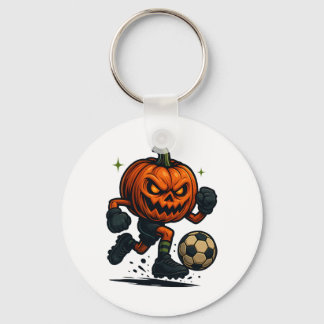 Halloween Scary Pumpkin Showing Soccer Skills Spoo Keychain