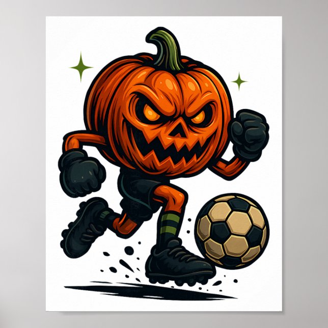 Halloween Scary Pumpkin Showing Soccer Skills Spoo Poster (Front)