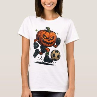 Halloween Scary Pumpkin Showing Soccer Skills Spoo T-Shirt