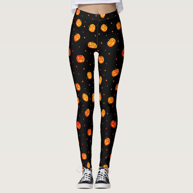 Halloween Scary Pumpkins Jack-o'-Lantern Pattern  Leggings (Front)
