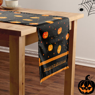 Halloween Scary Pumpkins Jack-o'-Lantern Pattern Short Table Runner