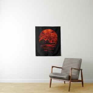 HALLOWEEN SCARY RED MOON TAPESTRY