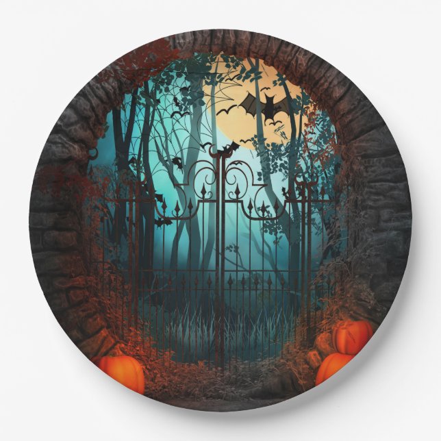 Halloween Scary Scene (2) Both Sizes Paper Plate (Front)