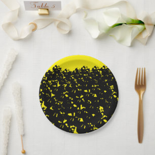 Halloween scary skulls pile black yellow paper plate