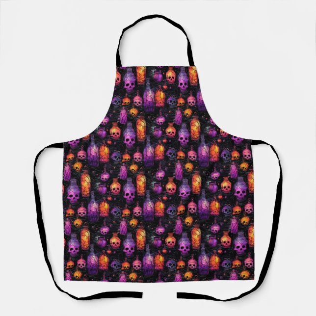 Halloween Scary Skulls Purple Orange Potion's  Apron (Front)