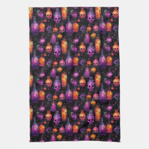 Halloween Scary Skulls Purple Orange Potion's Kitchen Towel
