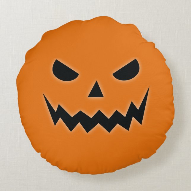 Halloween Scary Spooky Jack O Lantern Pumpkin Face Round Pillow (Back)