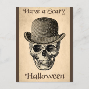 Halloween Scary Spooky Skeleton Skull Vintage Postcard