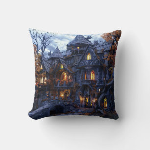 Halloween Scary Witch Castle Throw Pillow