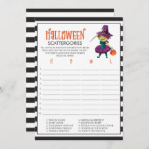 Halloween Scattergories Game Cards with Witch