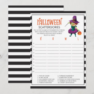 Halloween Scattergories Game Cards with Witch