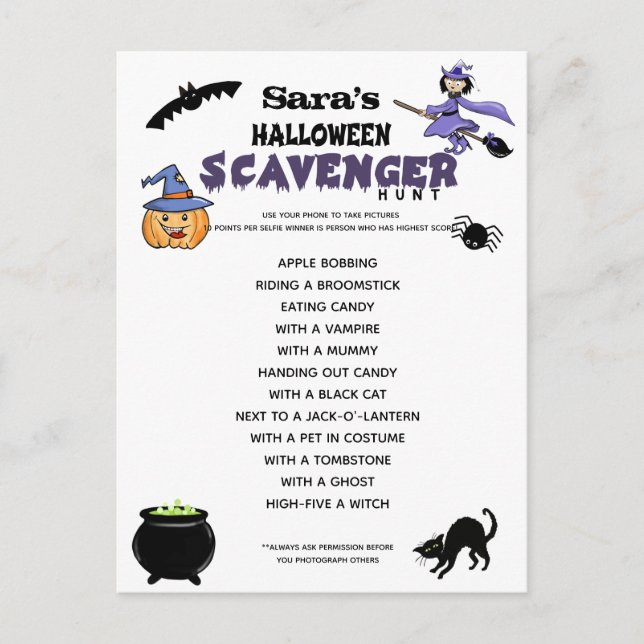 halloween scavenger hunt game party announcement postcard (Front)