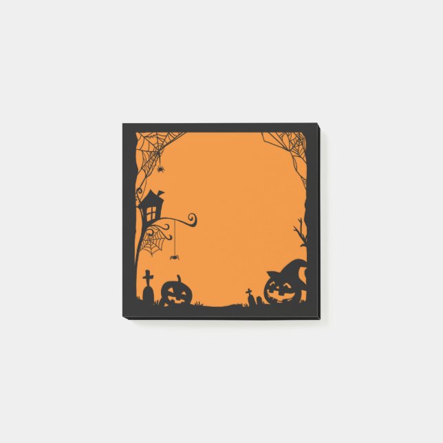 Halloween Scene Black Orange Post-it Notes (Front)