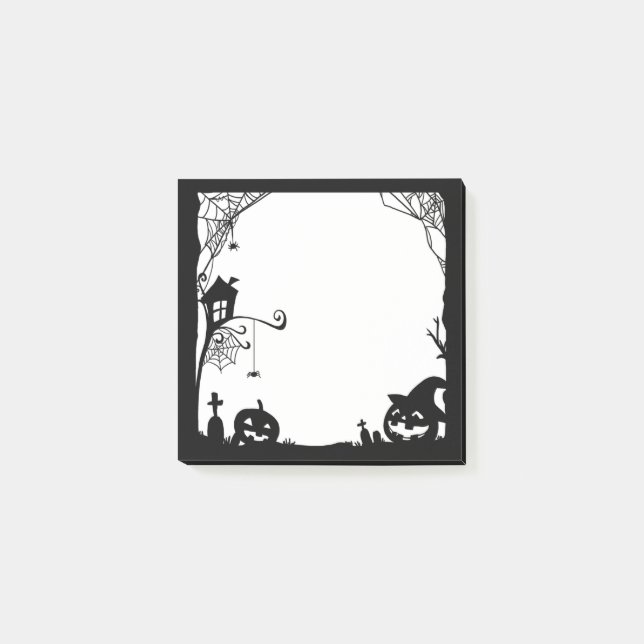 Halloween Scene Black White  Post-it Notes (Front)