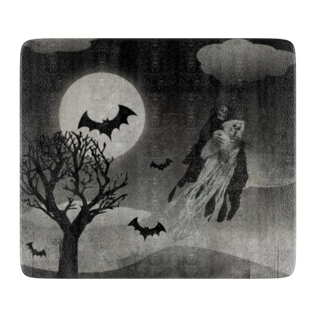 Halloween Scene Decorative Glass  Cutting Board (Front)