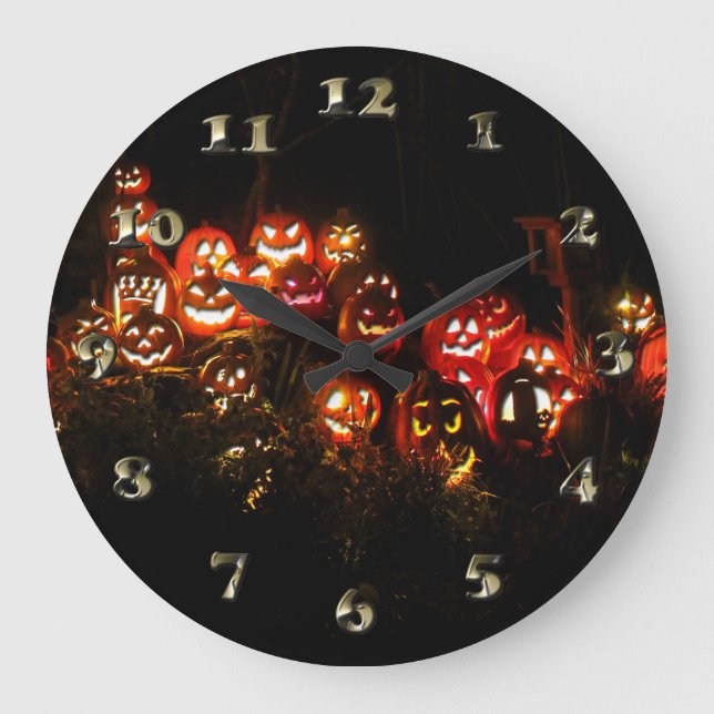Halloween Scene Filled with Jack-O-Lanterns Large Clock (Front)