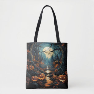 Halloween scene tote bag