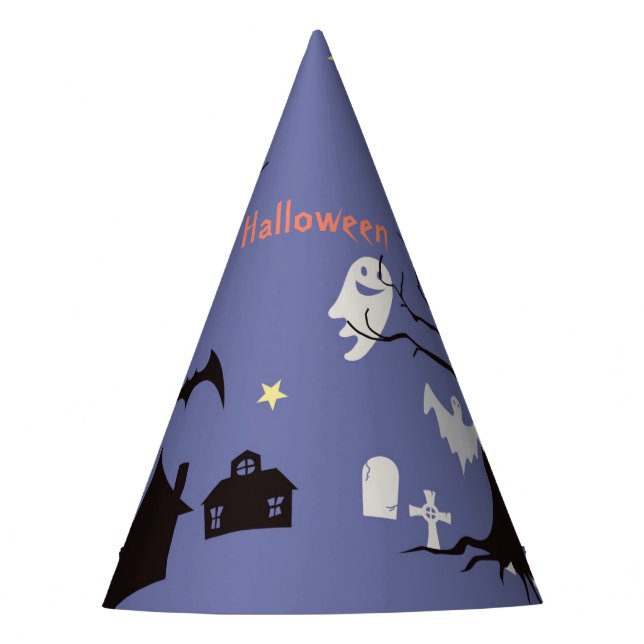 Halloween Scene with ghosts witches and bats Party Hat (Front)