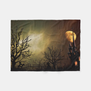 Halloween Scene with Mystical Castle Fleece Blanket