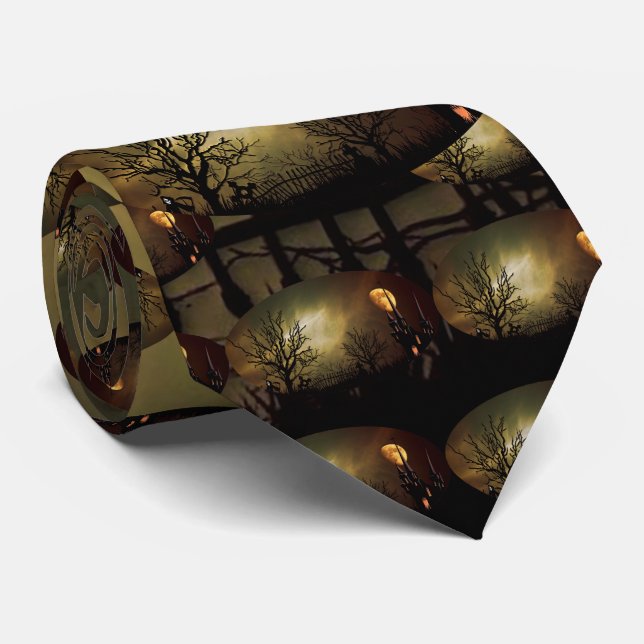 Halloween Scene with Mystical Castle Tie (Rolled)