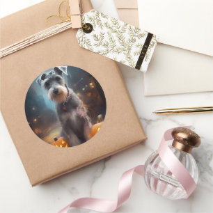 Halloween Schnauzer With Pumpkins Scary Classic Round Sticker