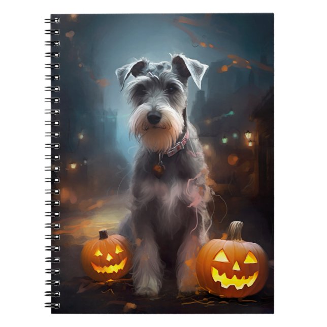 Halloween Schnauzer With Pumpkins Scary Notebook (Front)