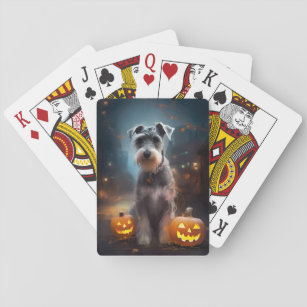 Halloween Schnauzer With Pumpkins Scary Playing Cards