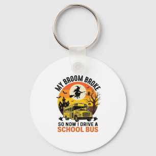 Halloween School Bus Witch Vintage Teacher Design_ Keychain