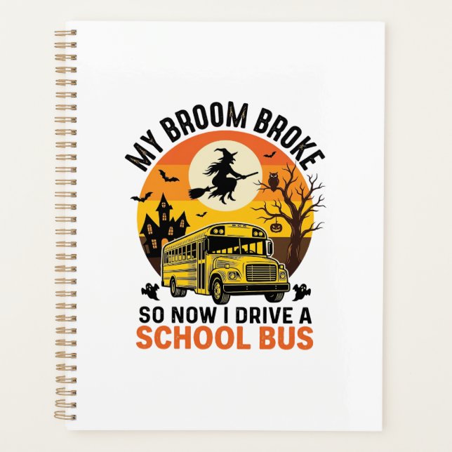 Halloween School Bus Witch Vintage Teacher Design_ Planner (Front)
