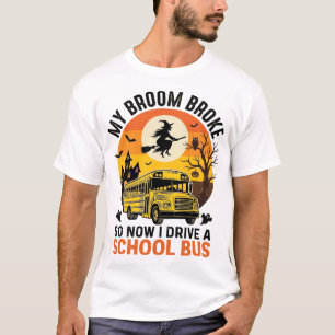 Halloween School Bus Witch Vintage Teacher Design_ T-Shirt