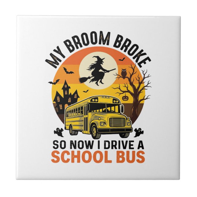 Halloween School Bus Witch Vintage Teacher Design_ Tile (Front)