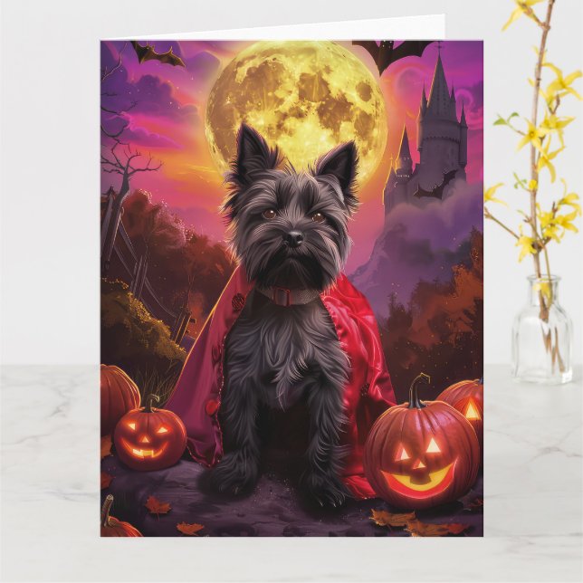 Halloween Scottish Terrier Vampire Pumpkins Scary Card (Yellow Flower)