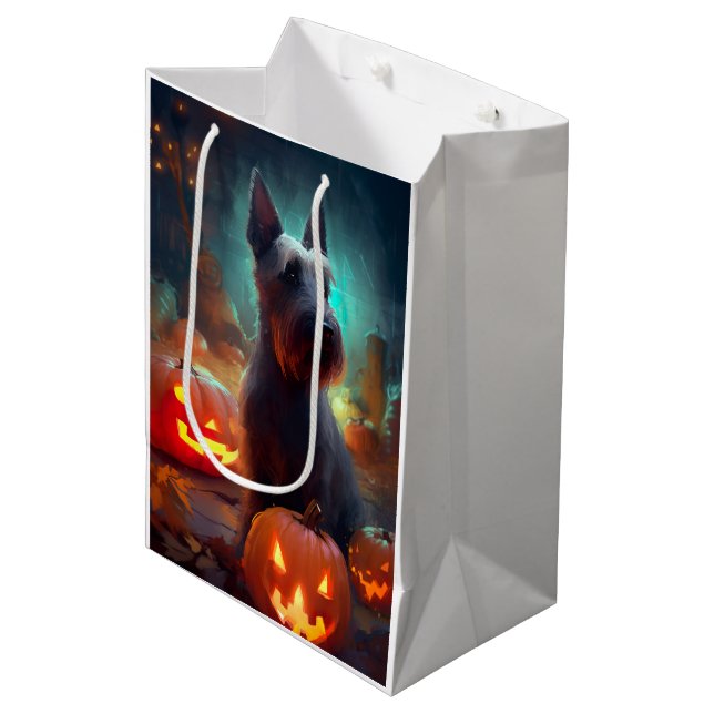 Halloween Scottish Terrier With Pumpkins Scary  Medium Gift Bag (Front Angled)