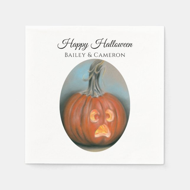 Halloween Screaming Jack O Lantern Pumpkin Pastel Napkin (Front)