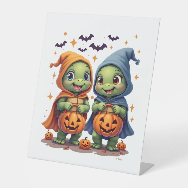 Halloween Sea Turtle Ghost Turtles T-Shirt Pedestal Sign (Front)