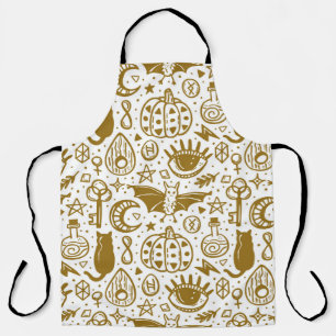Halloween seamless pattern. Holiday golden ink sil Apron