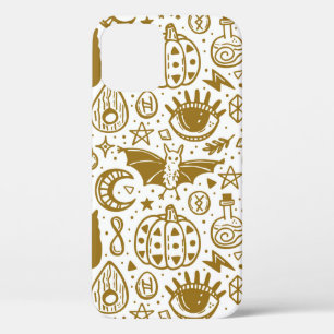 Halloween seamless pattern. Holiday golden ink sil iPhone 12 Case