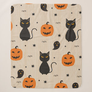 Halloween seamless pattern with black cat and ghos sherpa blanket