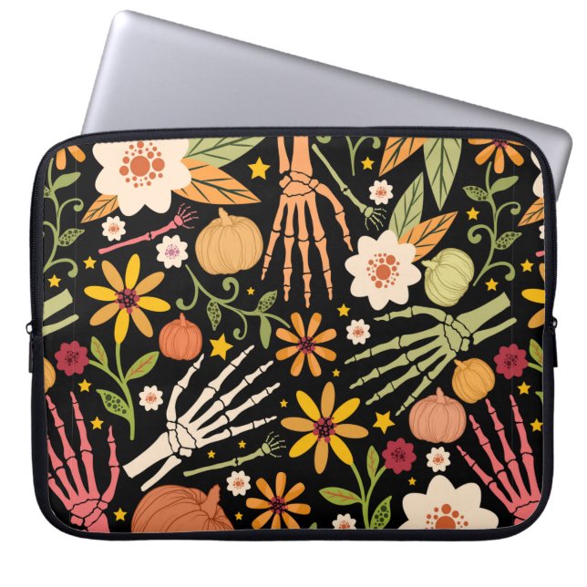 Halloween seamless pattern with bones and floral e laptop sleeve (Front)