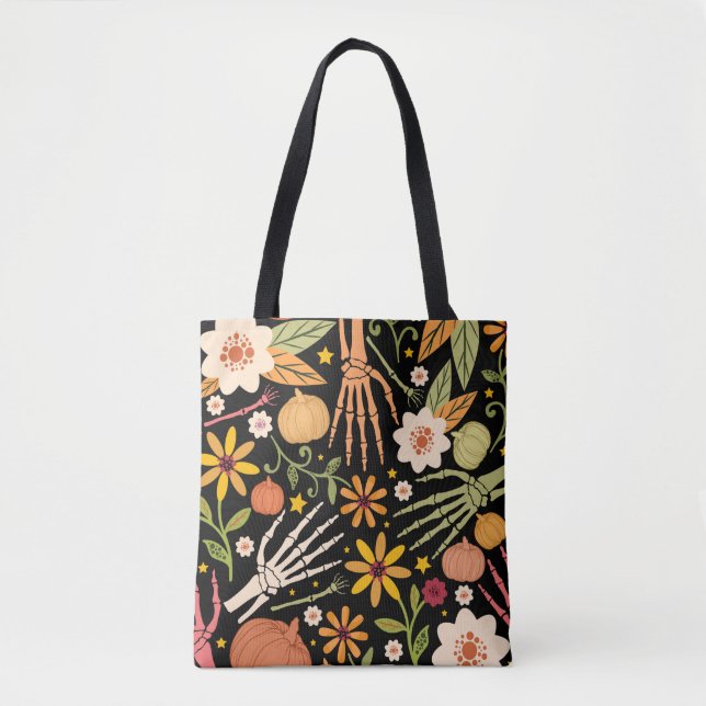 Halloween seamless pattern with bones and floral e tote bag (Front)