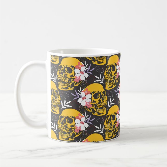 Halloween seamless pattern with colourful and scar coffee mug (Left)