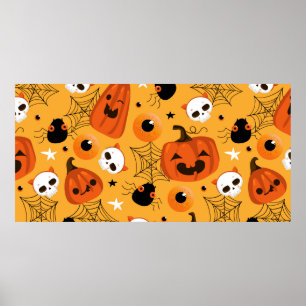 Halloween seamless pattern with cute pumpkins, sku poster