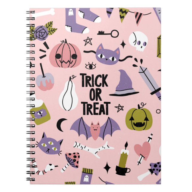 Halloween seamless pattern with different cute car notebook (Front)
