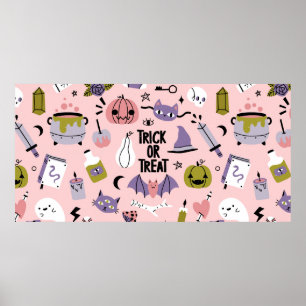 Halloween seamless pattern with different cute car poster