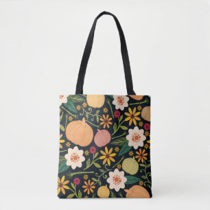 Halloween seamless pattern with flowers,pumpkins a tote bag