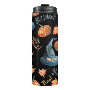 Halloween seamless pattern with halloween pumpkin, thermal tumbler